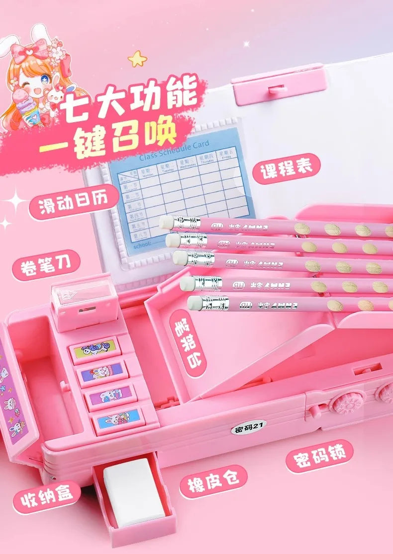 Sanrio Kuromi Multifunctional Automatic Pencil Case Melody Kawaii Children's Code Lock Pencil Case Large Capacity Gift Anime Toy