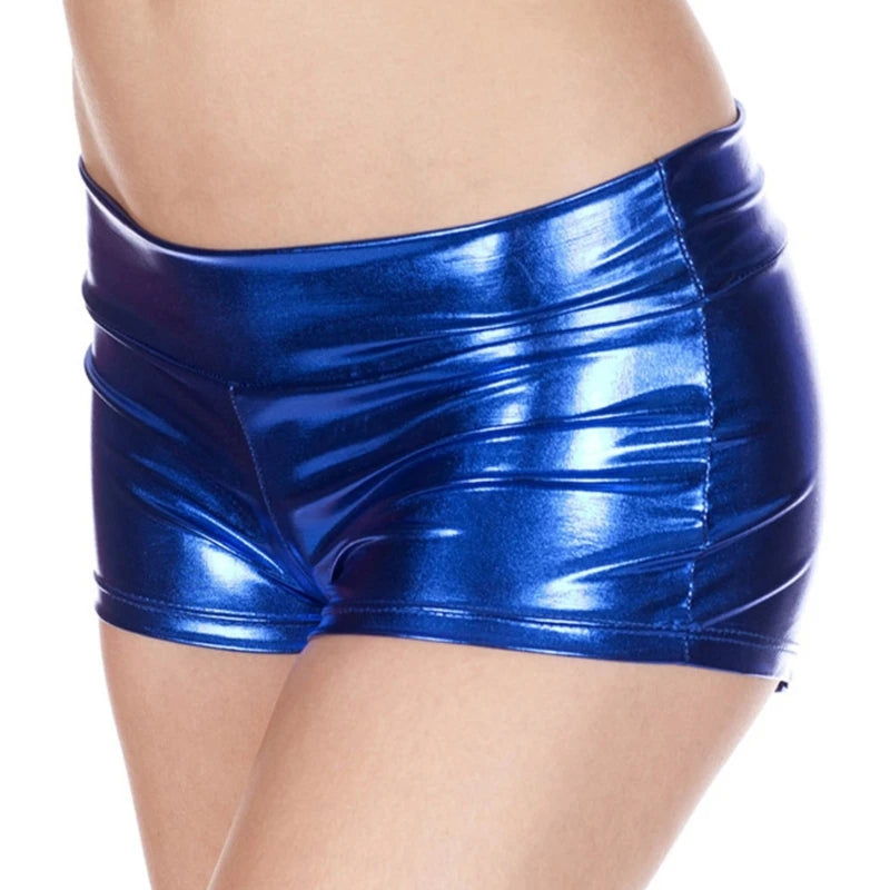 Women's Metallic Booty Shorts Shining Low Waist Shorts Dance Festival Bottoms Faux Leather Hot Pants Clubwear Gifts