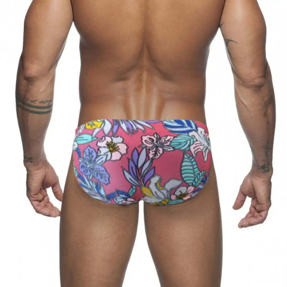 Sexy Floral Print Swimwear Men Beach Shorts Board Surfing Shorts Swimming Trunks Push Up Pad Men Swimsuits Sunga Bathing Suits