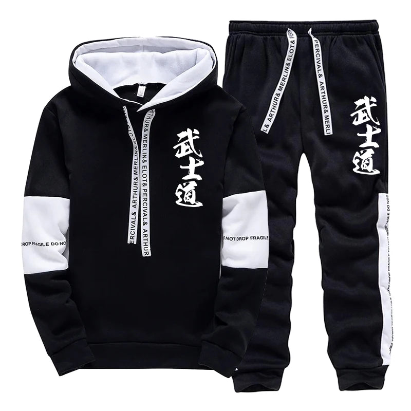 2025 New Arrival Men's Tracksuit 2 Piece Set Japan Bushido Print Hoodies Sweatpants All Season Daily Casual Sporty Jogging Suit