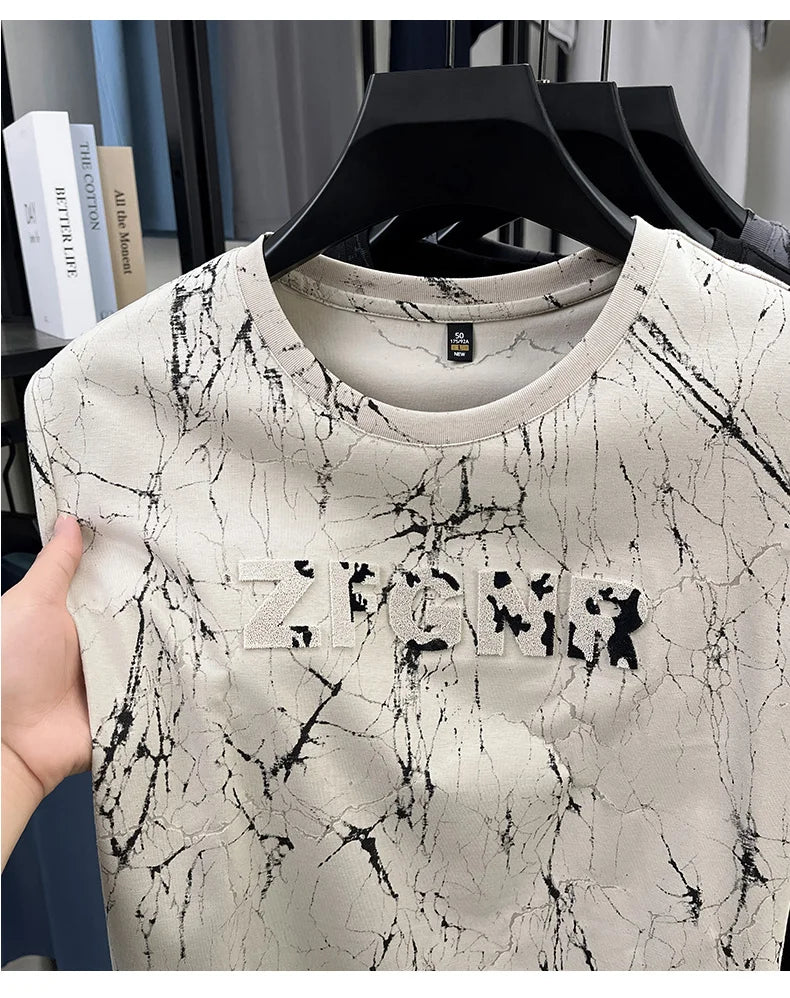 Top Grade Print New Summer Tops Hipster Designer Tshirt Men 2025 Brand Short Sleeve Round Neck Casual Fashion Men Clothing