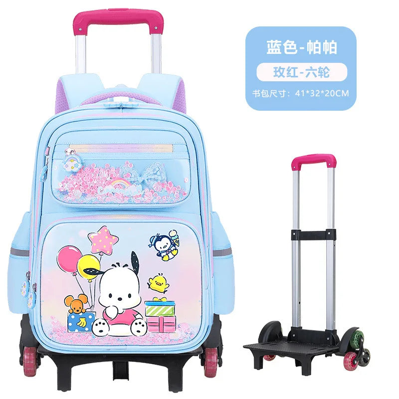 New Kuromi 2-Wheel Trolley School Bag Girls Cartoon Melody Backpack Load-Reducing Large Capacity 6-Wheel Trolley Backpack