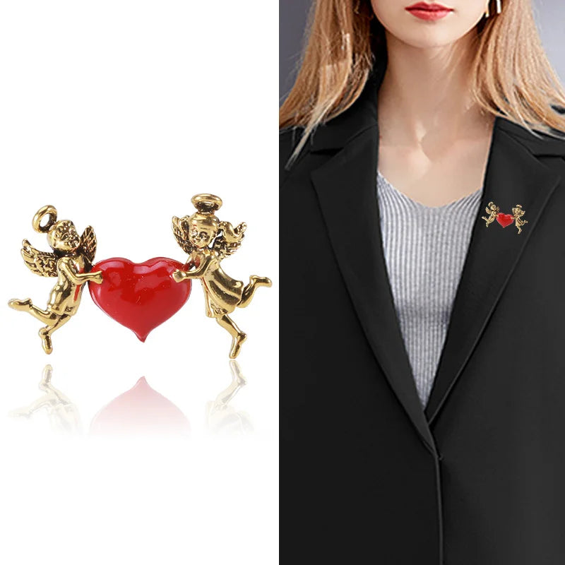 Enamel Angel Brooches for Women Unisex Cupid Love Character Pins Banquet Party Backpack Gifts Jewelry Accessories