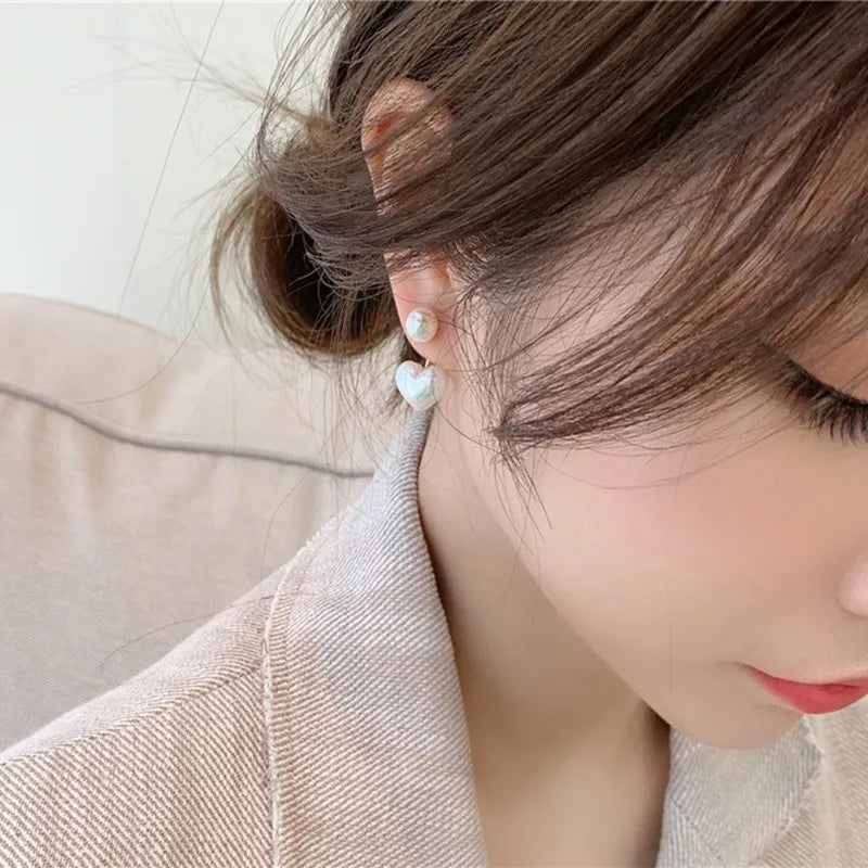 925 Silver Needle Korean Fashion Imitation Pear Earrings For Women Jewelry 2025 Trending New Luxury Women's Heart Stud Earrings