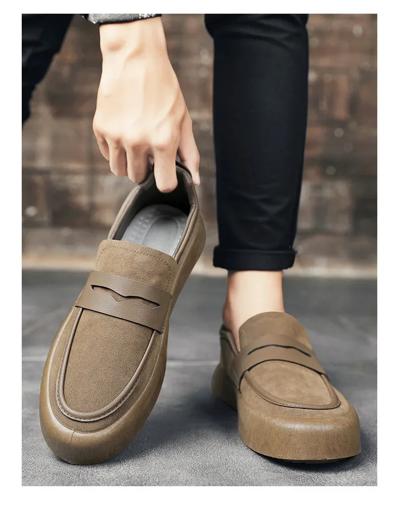 Loafers Men Shoes Leather Walking Shoes Business Non-slip Soft Bottom Work Loafers Round Flat Bottom Footwear Outdoor Sneaker