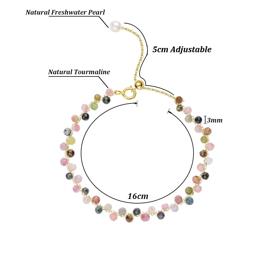 3MM Natural Stone Tourmaline Bracelet For Women on Hand Jewelry Party Wedding Luxury Gift AmethystSet Handmade New In