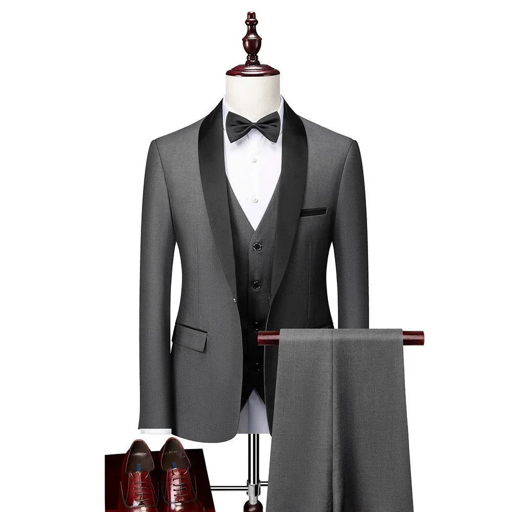 3 Piece Suit Jacket Vest Trousers/Fashion Men's Casual High Quality Business Slim Groom Wedding Formal Suit Jacket Trousers