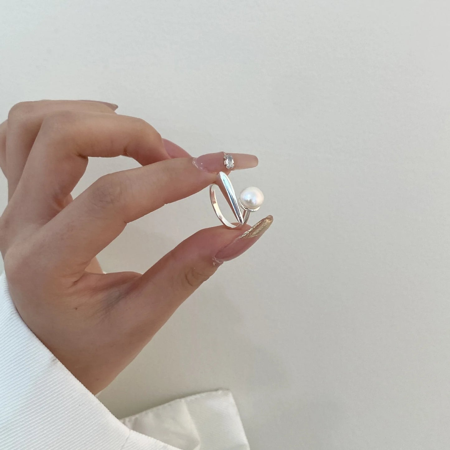 925 Sterling Silver Round Pearl Ring Wedding Adjustable Rings For Women Jewelry Wholesale Money 925
