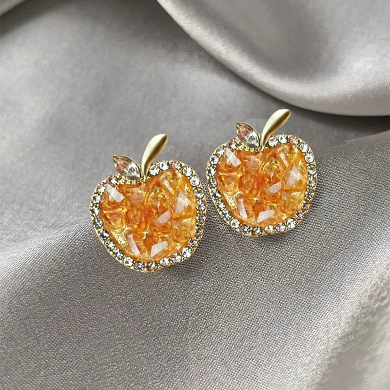 Green Crystal Apple Earrings Fashionable Jewelry Earrings For Women