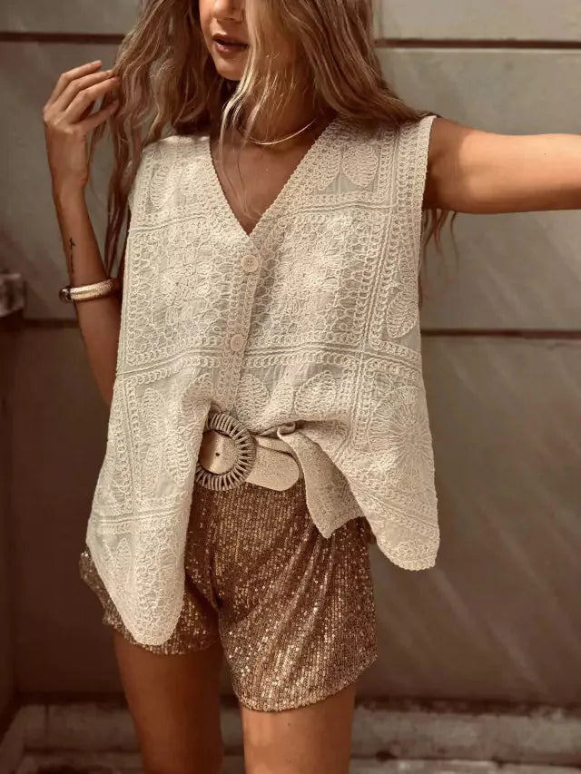 Vintage Cotton Sleeveless Crochet Vests Jackets For Women Tank Tops Summer Loose Boho Beach Cover Up Casual Women's Blusas