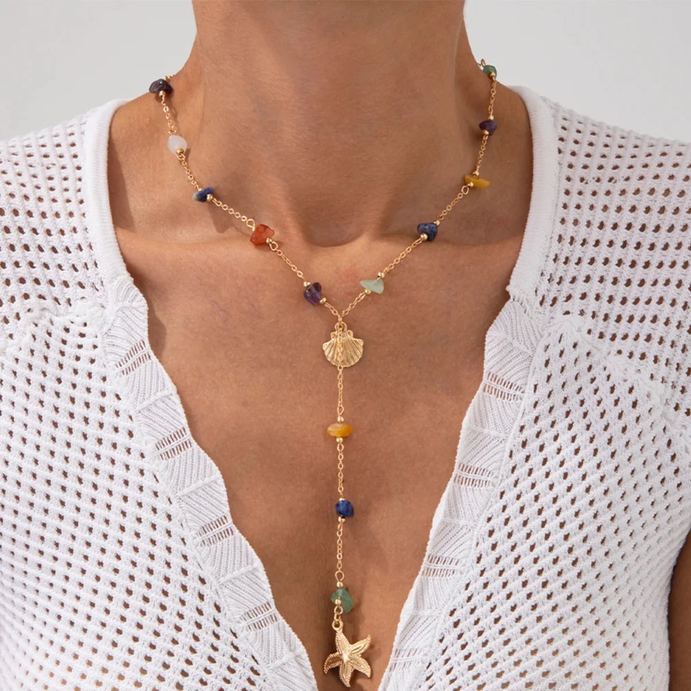 Bohemian Long Y-Shaped Necklaces for Women Y2K Metal Clavicle Chain Gold Color Choker Holiday Party Jewelry Necklace Gift Collar