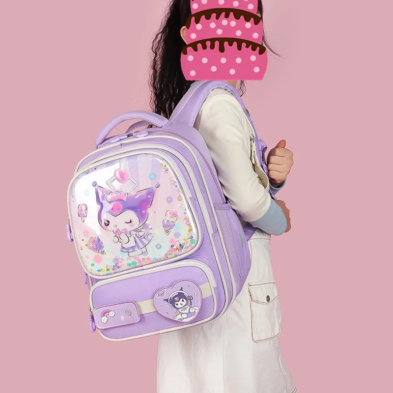 Kuromi Cute Kids Backpack Large Capacity School Bag for Boys Girls Grade 3-4 Cartoon Cosplay Accessories