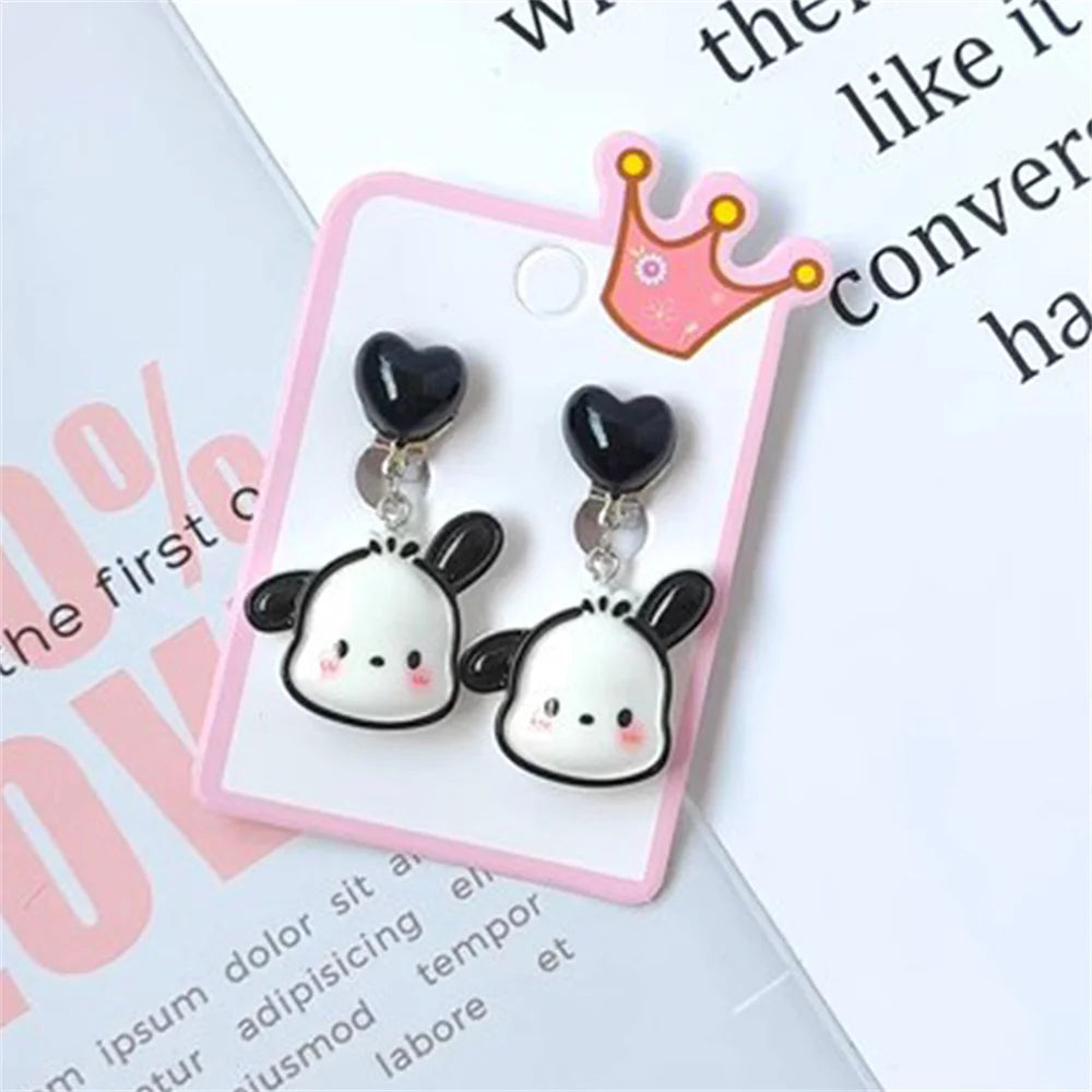 1Pair Sanrio Hello Kitty Cinnamoroll Kuromi Ear Clip Cartoon Cute Sweet Girl Creative Exquisite Pendant Earrings Jewelry Gifts