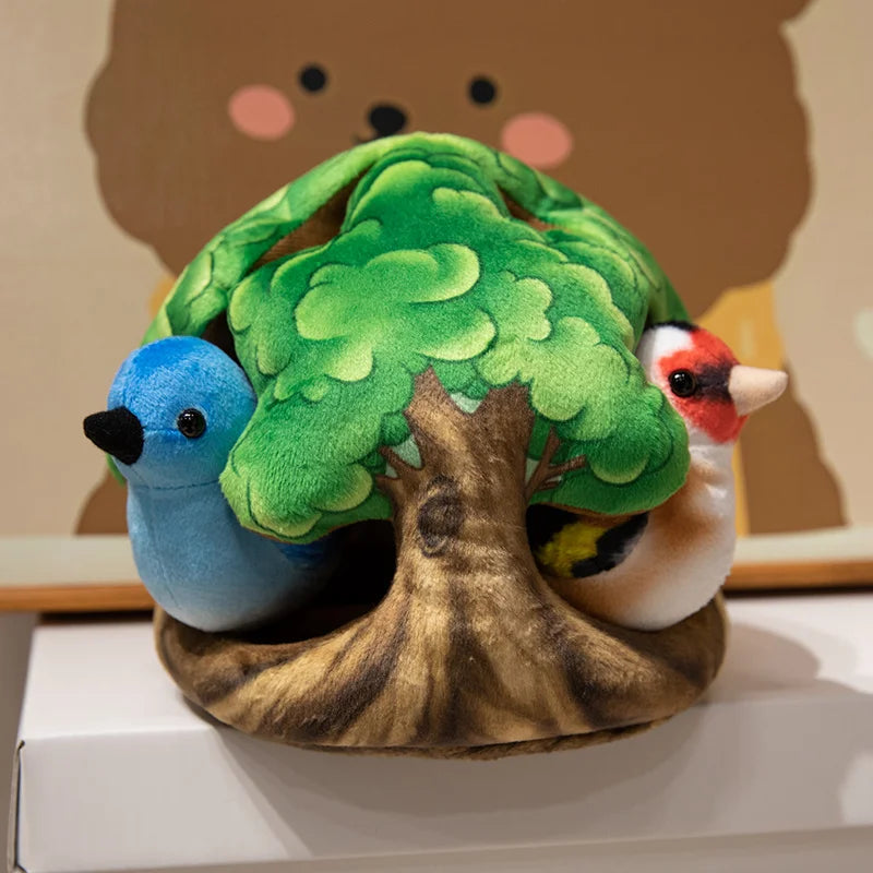 クリエイティブなぬいぐるみツリーハウスと鳥の人形のおもちゃシミュレーション切り株ぬいぐるみかわいい動物人形ホームオフィスの装飾女の子への面白いギフト