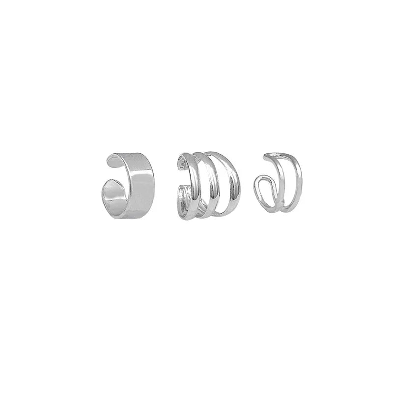 Silver Color Leaves Clip Earrings for Women Men Creative Simple C Ear Cuff Non-Piercing Ear Ear Clip Set Trend Jewelry Gift