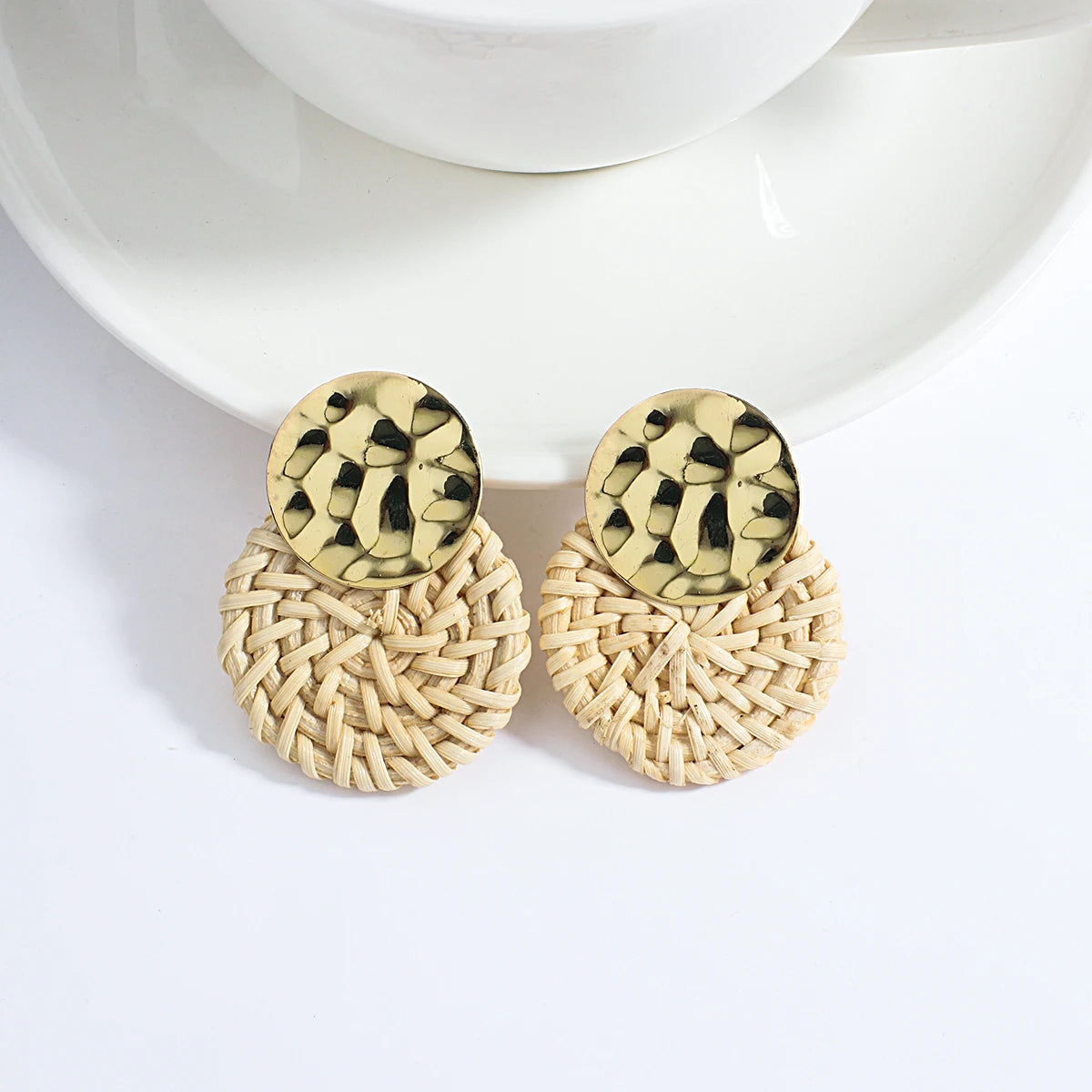 AENSOA Boho Handmade Geometric Wooden Rattan Braid Drop Earrings for Women Ethnic Bohemia Statement Earring Wholesale Jewelry