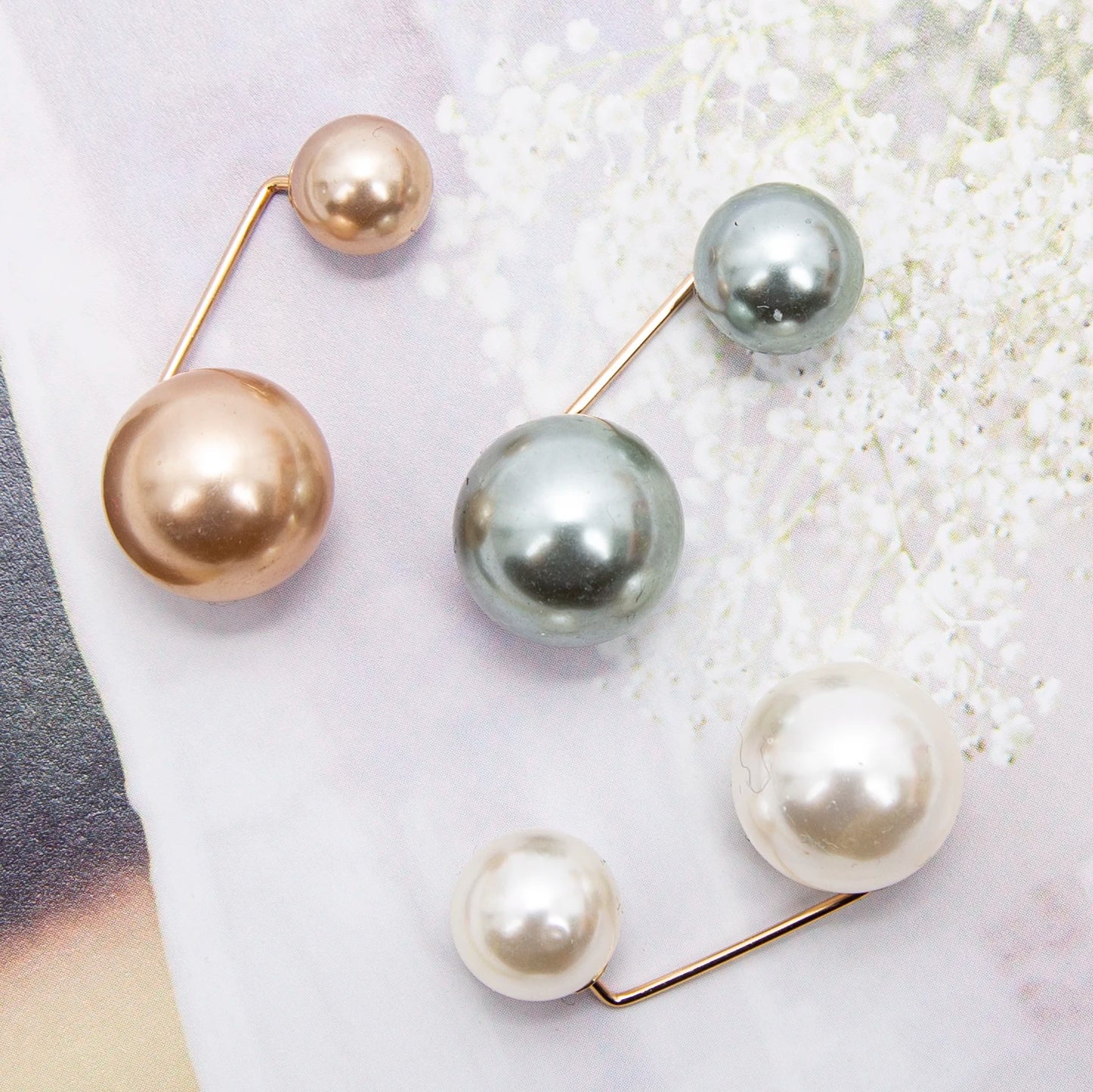 3Pcs/set New Women Tightening Waistband Pin Double Pearl Brooches Metal Lapel Pins Sweater Shirt Cardigan Brooch Accessories