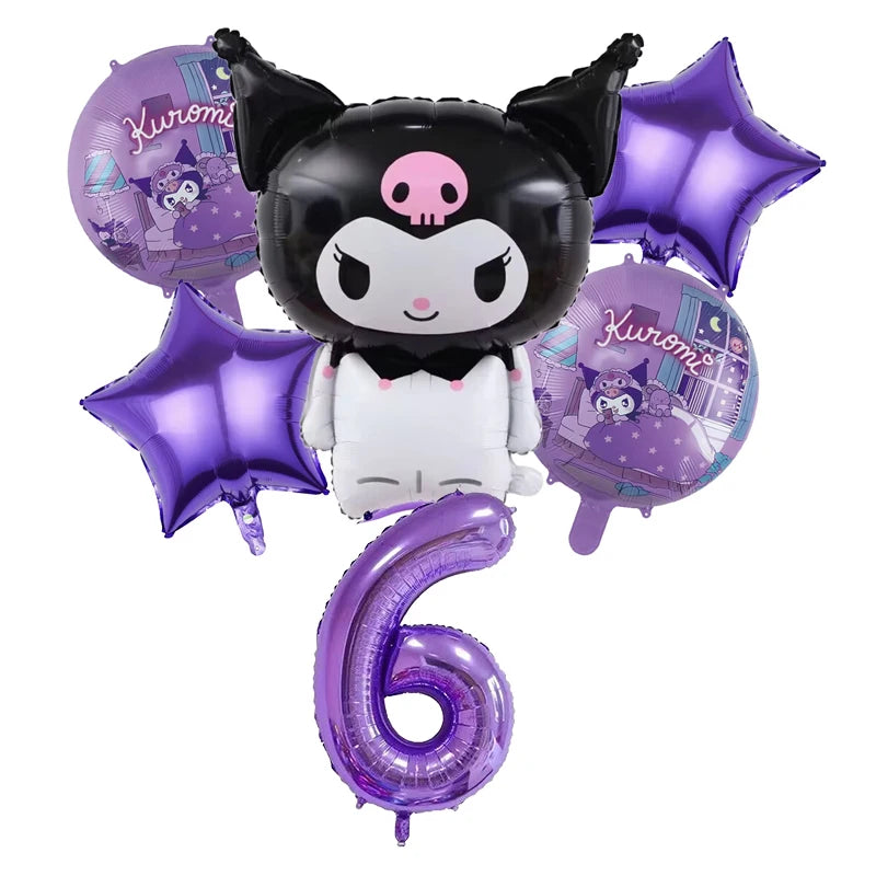 Kuromi Theme Birthday Party Decoration Kid Shower Sanrio Girl Tableware Supplies Tablecloth Number Balloon Cake Topper Gift