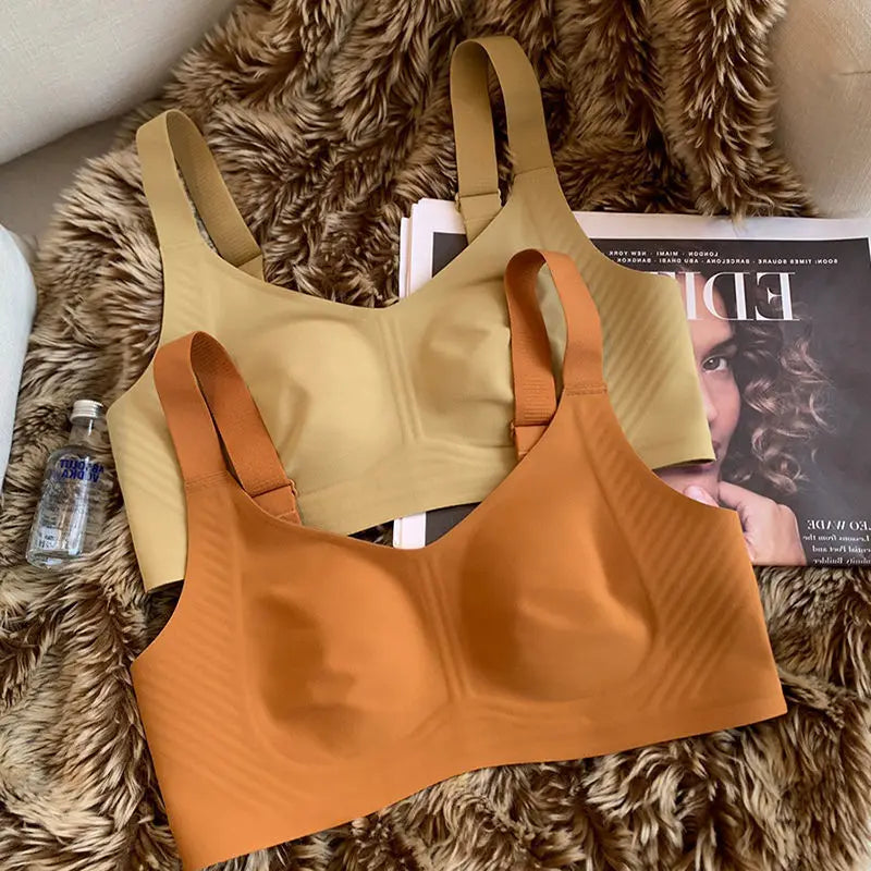 Large Breasts Show Small Underwear for Women with Ultra-thin Markless Rabbit Ears Large Size Secondary Breasts Anti-sagging Bra