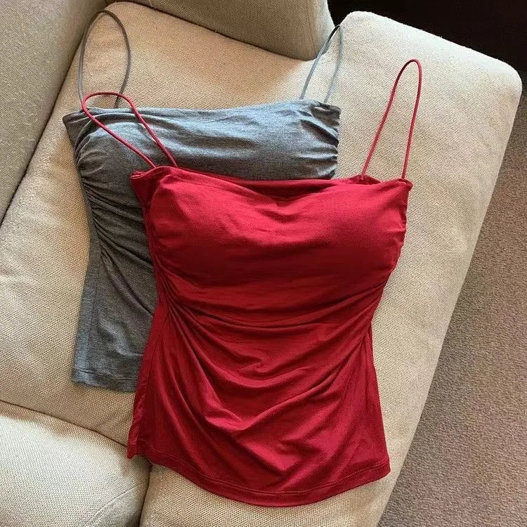 2024 Women Halter Top Summer Korean Style Trend Fashion Built in Women Bra Stretch Women Beach Everyday Casual Tank Top