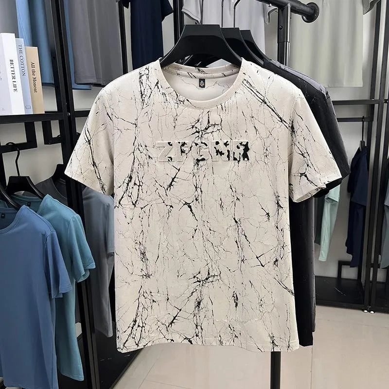 Top Grade Print New Summer Tops Hipster Designer Tshirt Men 2025 Brand Short Sleeve Round Neck Casual Fashion Men Clothing