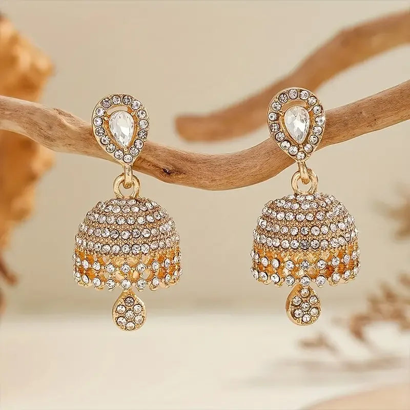 Elegant Inlaid Rhinestone Classic Heart-shaped Droplet Earrings for Women Boho Bell Shaped Earrings Jewelry Gifts