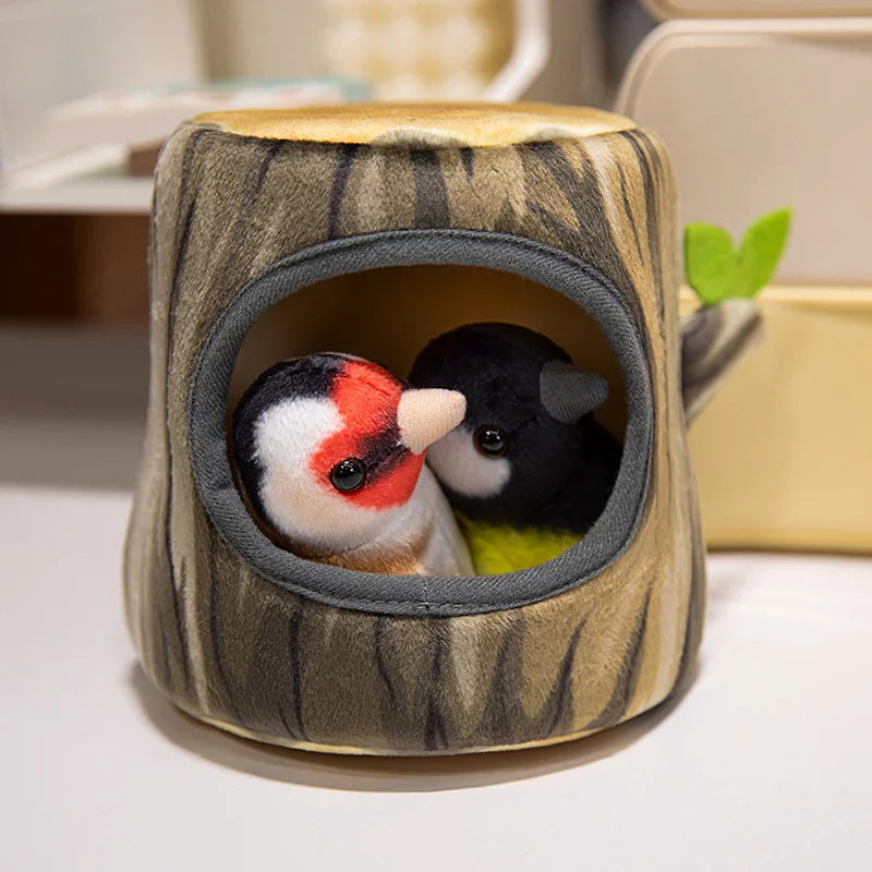 クリエイティブなぬいぐるみツリーハウスと鳥の人形のおもちゃシミュレーション切り株ぬいぐるみかわいい動物人形ホームオフィスの装飾女の子への面白いギフト