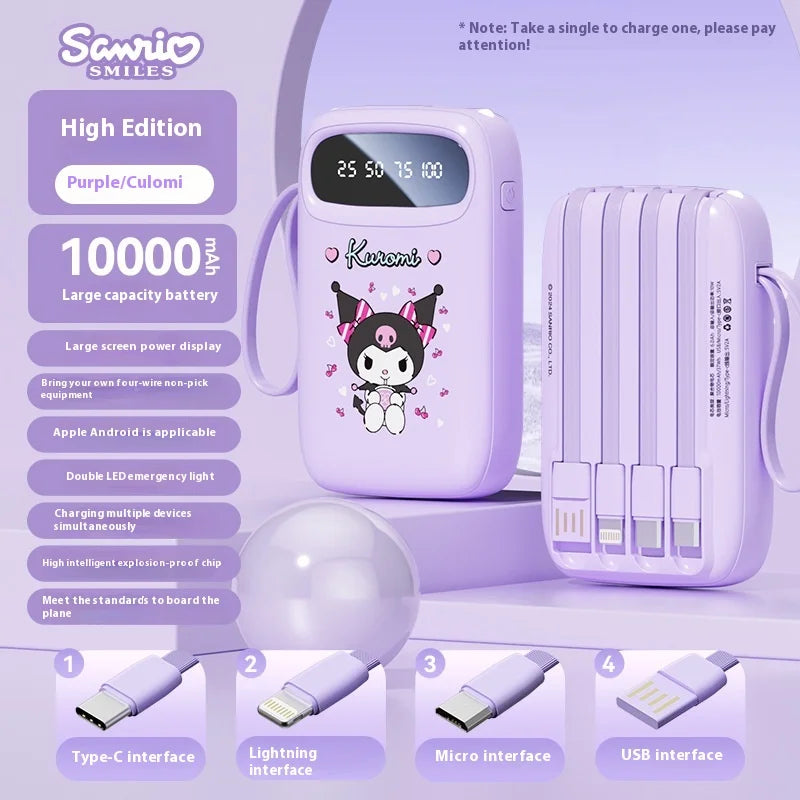 Kuromi 10000mah Power Bank With Built-In Cables - 18w Pd Fast Charging, Ultra Slim Portable Charger For Phone