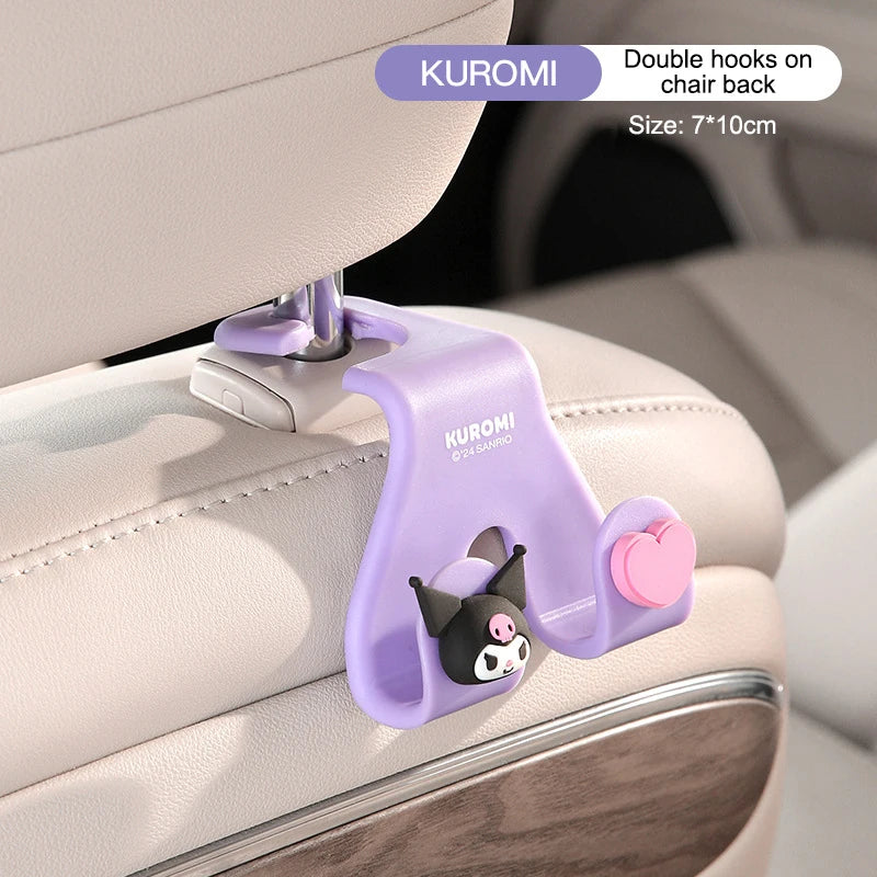 Kawaii Hello Kitty Car Seat Headrest Hook Sanrio Cinnamoroll Kuromi Auto Back Seat Organizer Hanger Storage Car Interior