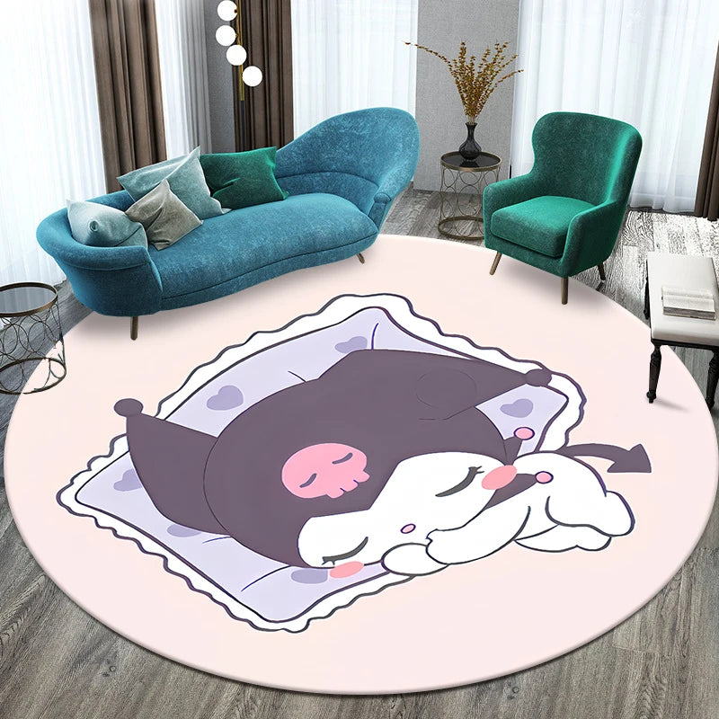 Sanrio Kuromi Printed Pattern Circular Carpet,Bedroom Decorative Rug,Use Non-slip Floor in Living Room,Bathroom,Kitchen,Door Mat