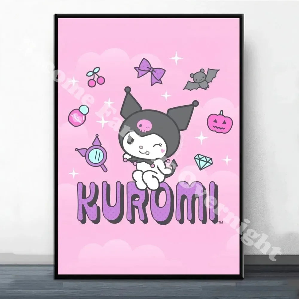 MINISO Sanrio Kuromi Poster Painting Wall Pictures For Living Room Decor Sticker