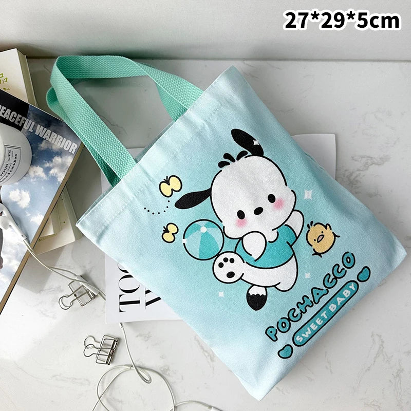 Kawaii Sanrio Hello Kitty Canvas Bag Pochacco Kuromi Cinnamoroll Handbag Large Capacity Shopping Bags Storage Bag