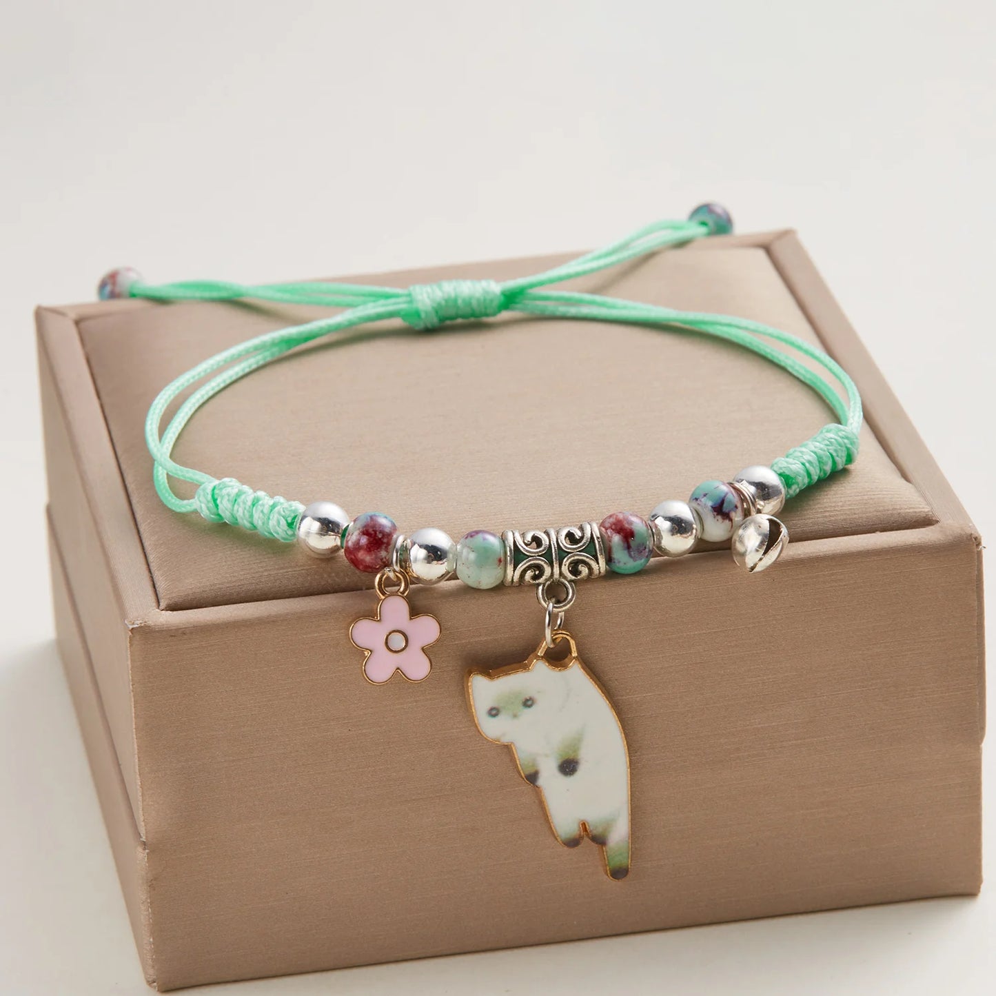Cartoon Enamel Animal Cat Flower Bracelet for Girl Kids Women Charm Pet Pendant Strap Rope Bracelets Handmade Friendship Jewelry