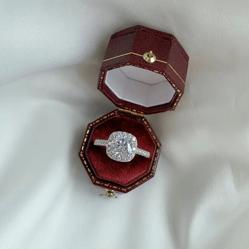 本物モアサナイト 925スターリングシルバーリング レディース用 スクエア ラウンド 1CT 2CT 3CT ブリリアントダイヤモンド 指輪 バンド ウェディングジュエリー ギフト