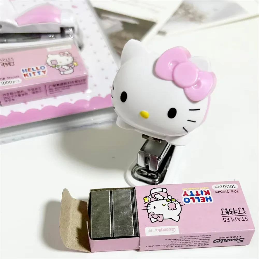 Kawaii Cartoon Anime Hello Kitty Stapler Stapler Set Student Stationery Cute Fashion Multi Functional School Office Binding Tool
