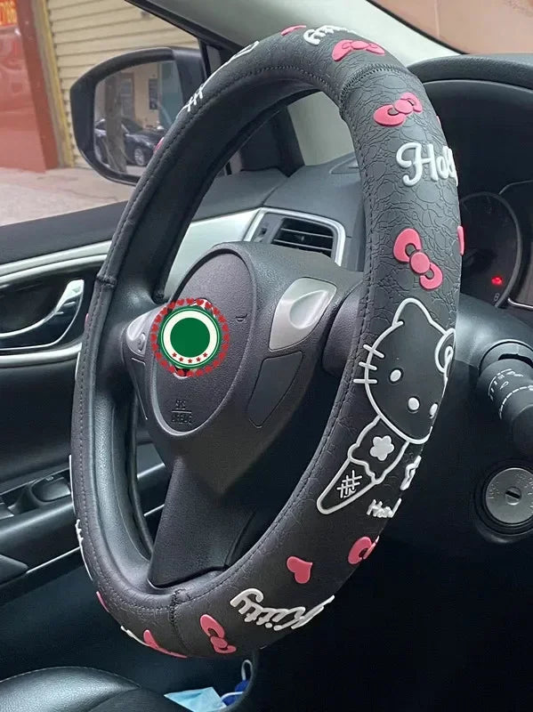 Hello Kitty Stuff Car Steering Wheel Cover All Season Non-Slip Handlebar Cover Eco-friendly Rubber Ring Female Owner Accesorios