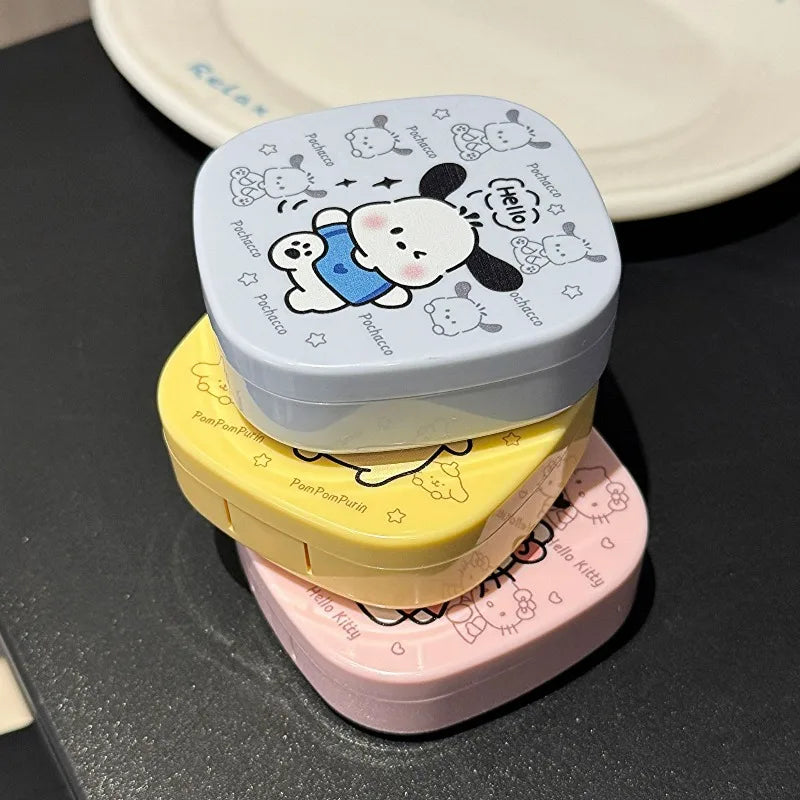 Contact Lens Box Cute Cartoon Doll Pattern Contact Lens Companion Box Care Box Portable Cartoon Box with Mirror