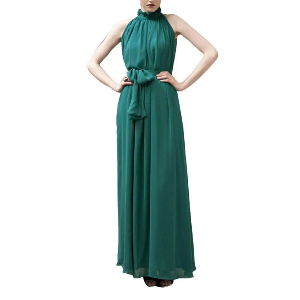 Halter Neck Dress Lace Up Elegant Sleeveless Club Party Dress Sexy Ruffled Evening Party Maxi Dress Prom Gown Beach Dresses