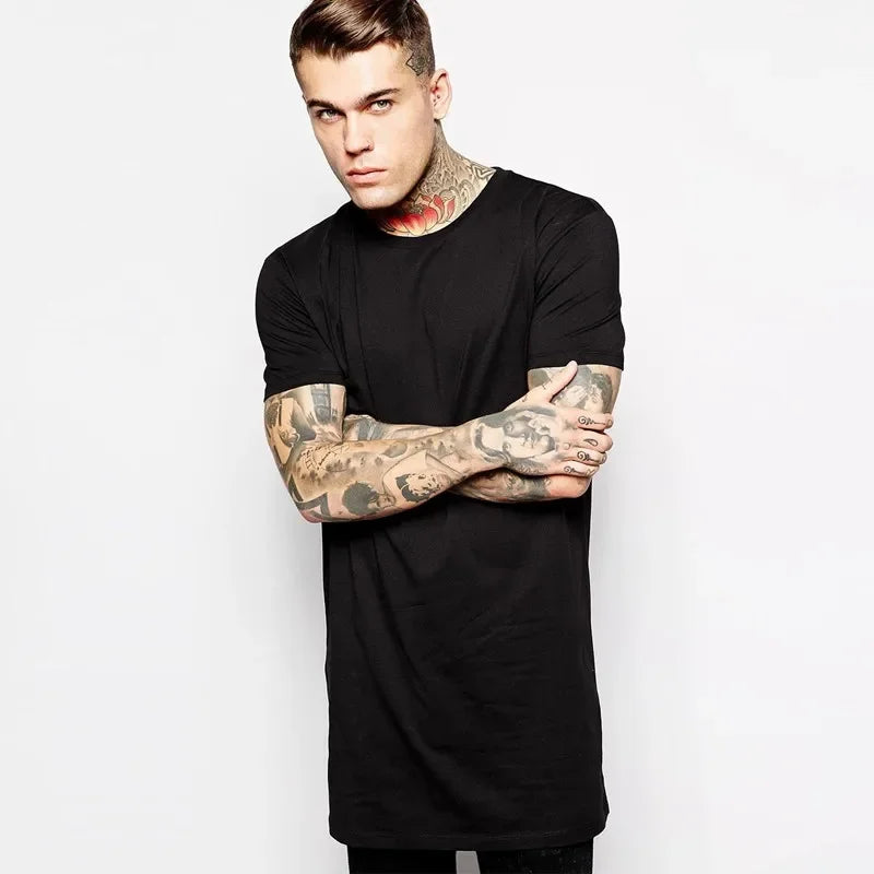 2025 Brand Men's Cotton Clothing White Long T Shirt Hip Hop Men T-Shirt Extra Long Length Man Tops Tee Long Line Tshirt For Male