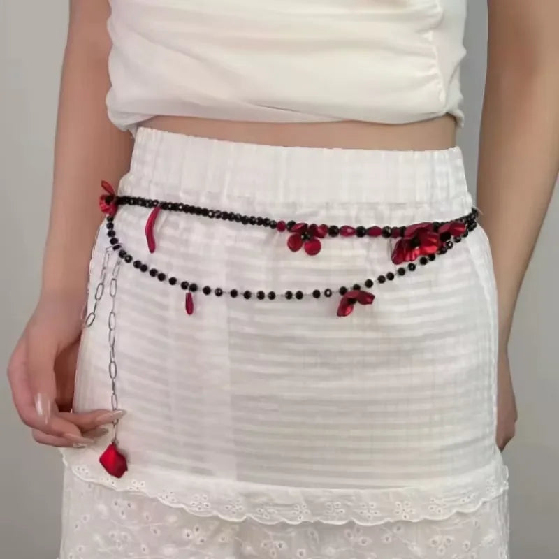 Y2K Designer belt Jewelry Multilayer Pearl waist chain for Women's Fashion Retro Character Playing Body Accessories Party Belts