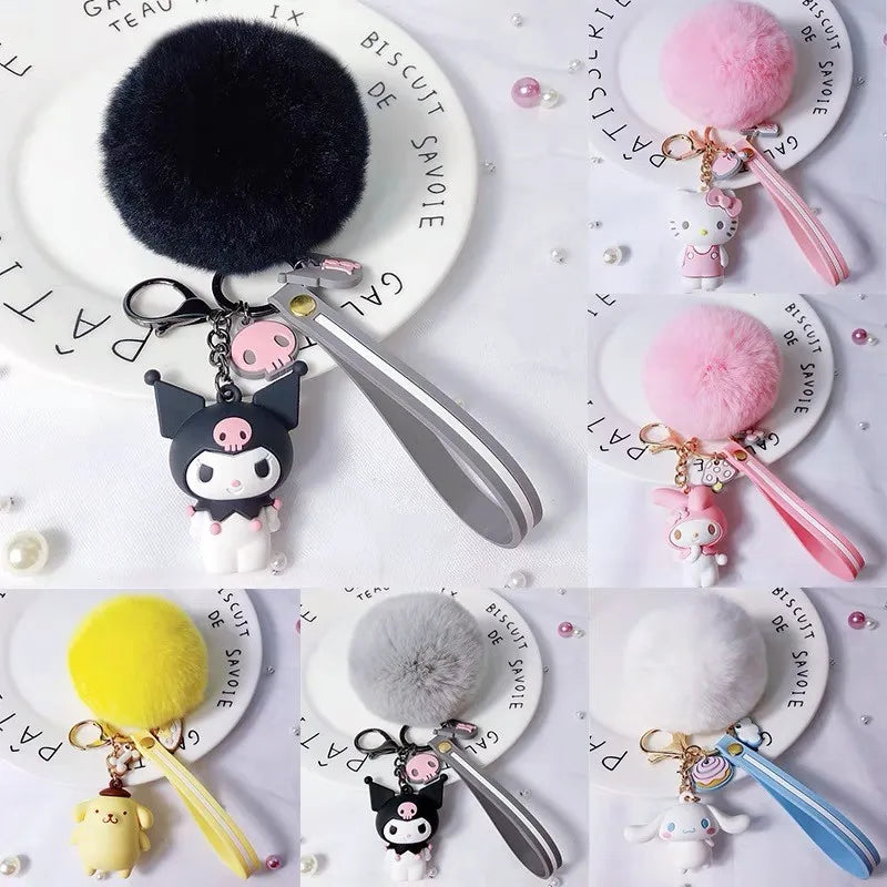Cartoon Kuromi Sanrio Keychain Cute MelodyHello Kitty Cinnamoroll Doll Pendant Decoration Keyring Jewelry Girl&Child Gifts Toy