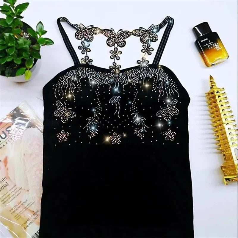 Hot Drill Camisole Women's Sport Camis Sexy Femme Tanks Tops Summer Women Clothing Party Top sleeveless Shiny Diamond Sling Top