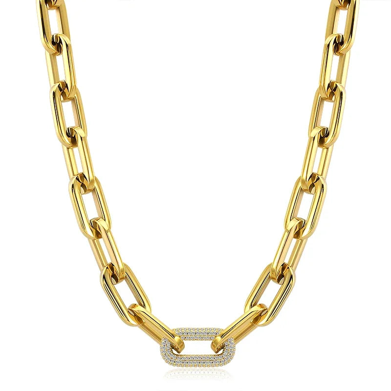 Fashion Women Big Chunky Bracelets Chains with Blink Rhinestones Link Gold Silver Color Surgical Stainless Steel Bracelets