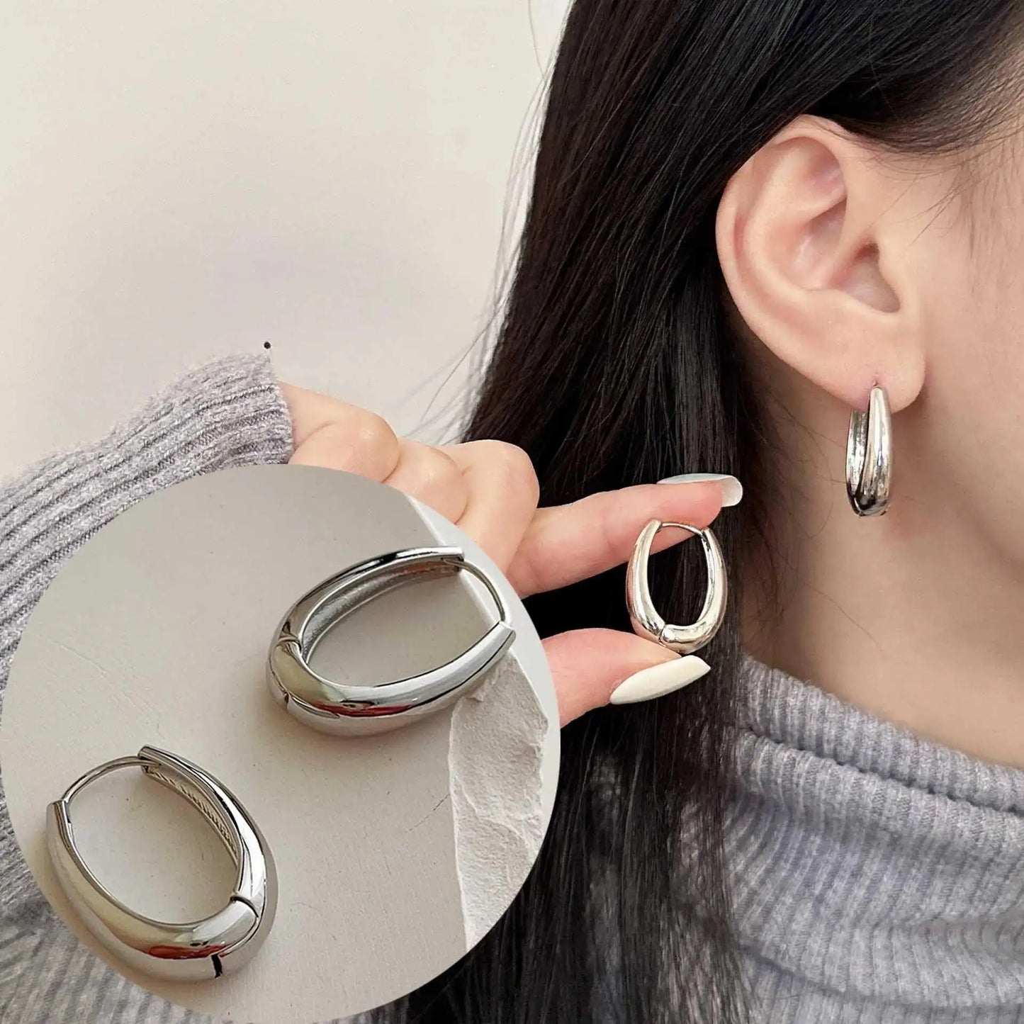 925 Silver Needle Korean Big Elegant Earrings For Woman Metal Jewelry 2025 Trending Vintage Geometric Women's Earrings Z40