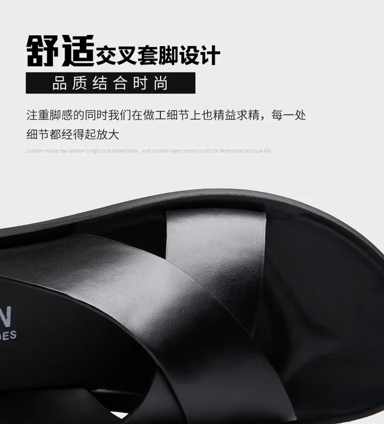 Sandals for Men Slippers Genuine Leather Luxury Brand Fashion Men Flats Casual Non-slip Beach Sandalia Zapatos Hombre 2024