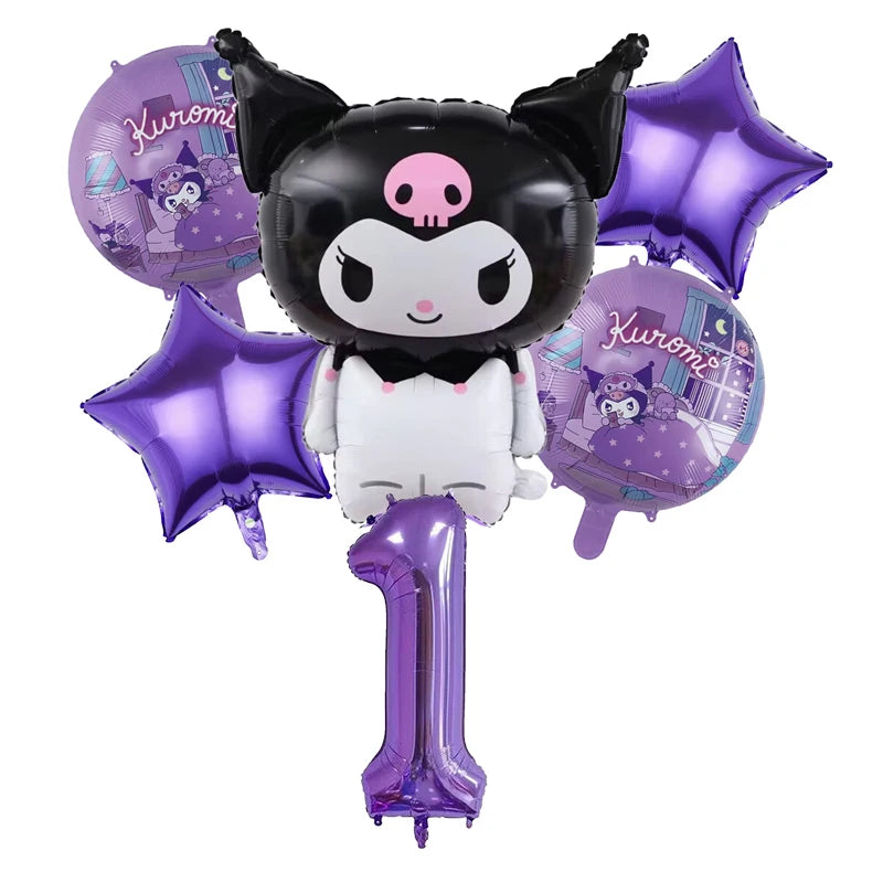 Kuromi Theme Birthday Party Decoration Kid Shower Sanrio Girl Tableware Supplies Tablecloth Number Balloon Cake Topper Gift