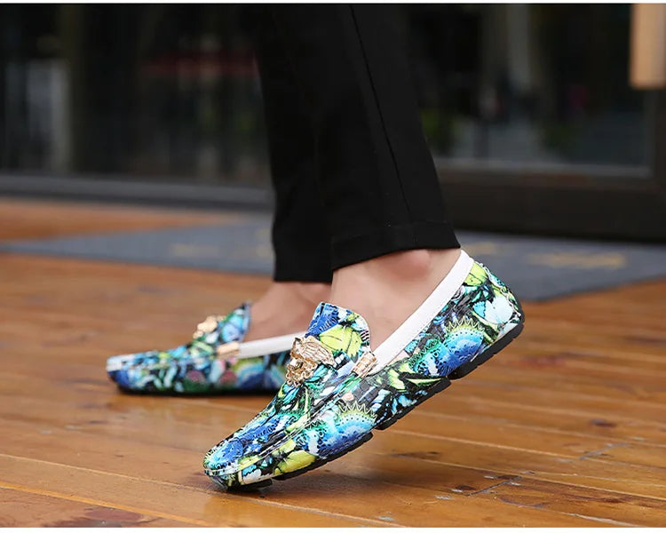 Luxury Loafers Men Fashion Printed Leather Shoes Designer Moccasin for Man Party Shoes Comfortable Flats Driving Shoes Male