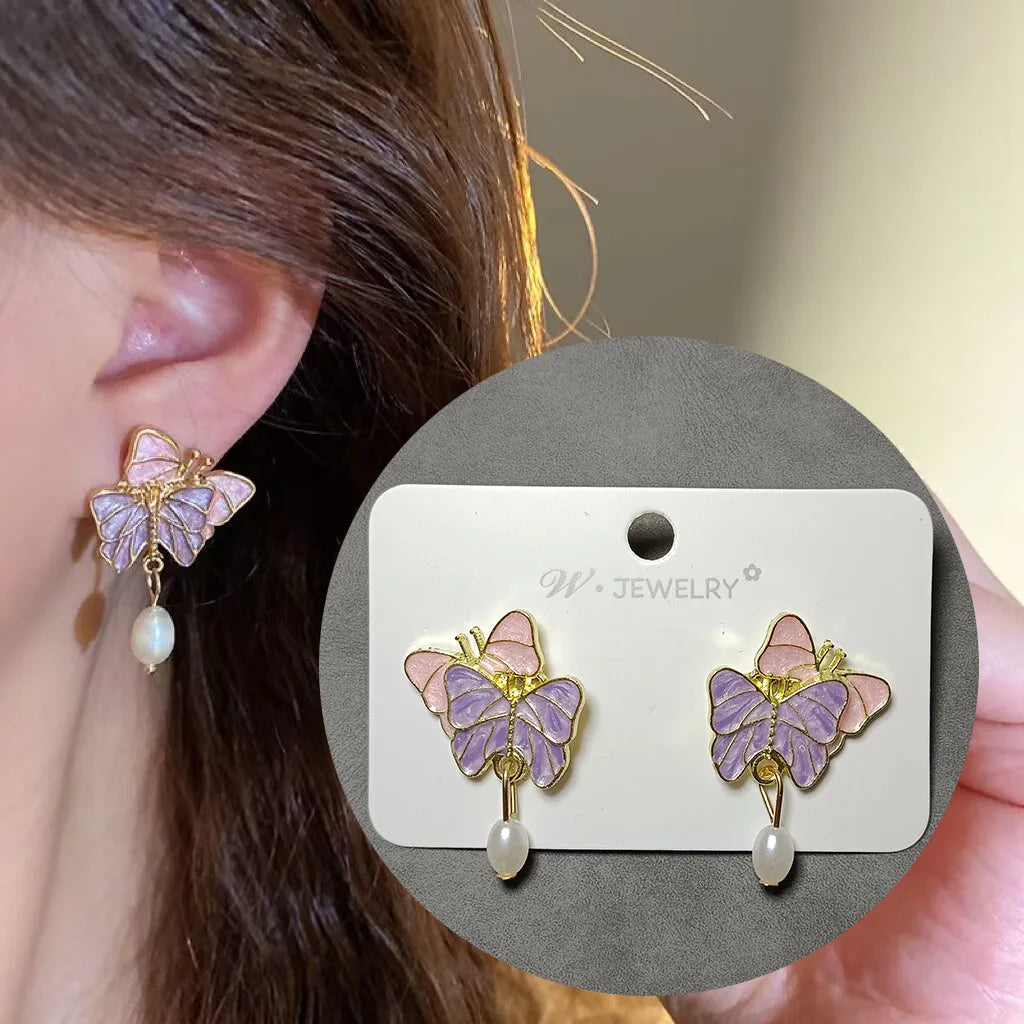 925 Silver Needle Blue Purple Butterfly Long Tassel Earrings For Women Jewelry 2025 Trending New Korean Crystal Drop Earrings