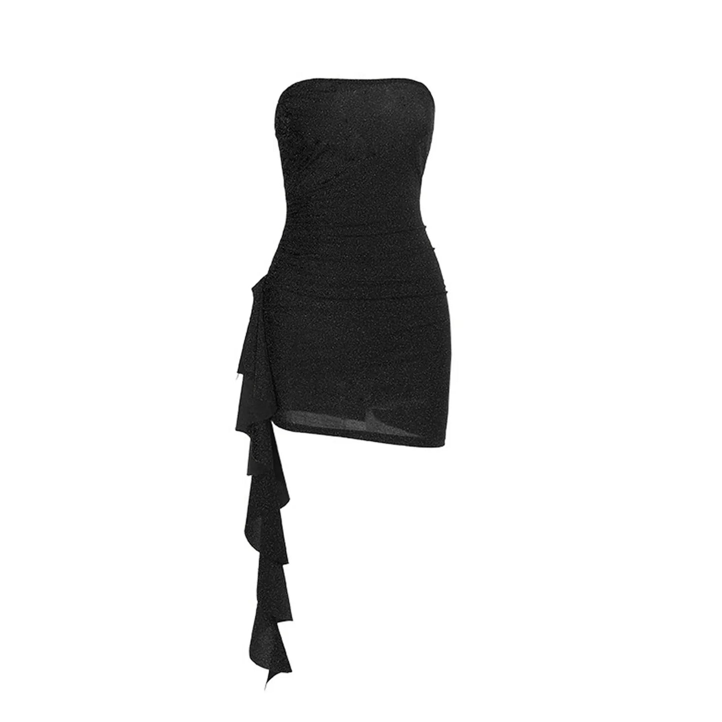 2024 Glitter Sexy Dress Women Strapless Skeleton Mini Summer Bodycon Dress Vestido Elegant Ruched Ruffles Robe Night Party Dress