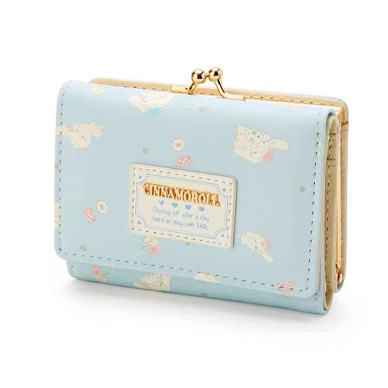 Sanrio Cinnamoroll Kuromi My Melody Hello Kitty Kawaii PU Leather Wallet Card Holders Casual Coin Purse Money Bag